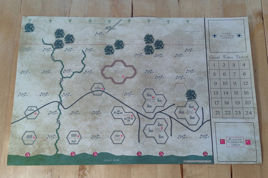 A canvas map of the board game, "Battle of Stalingrad."