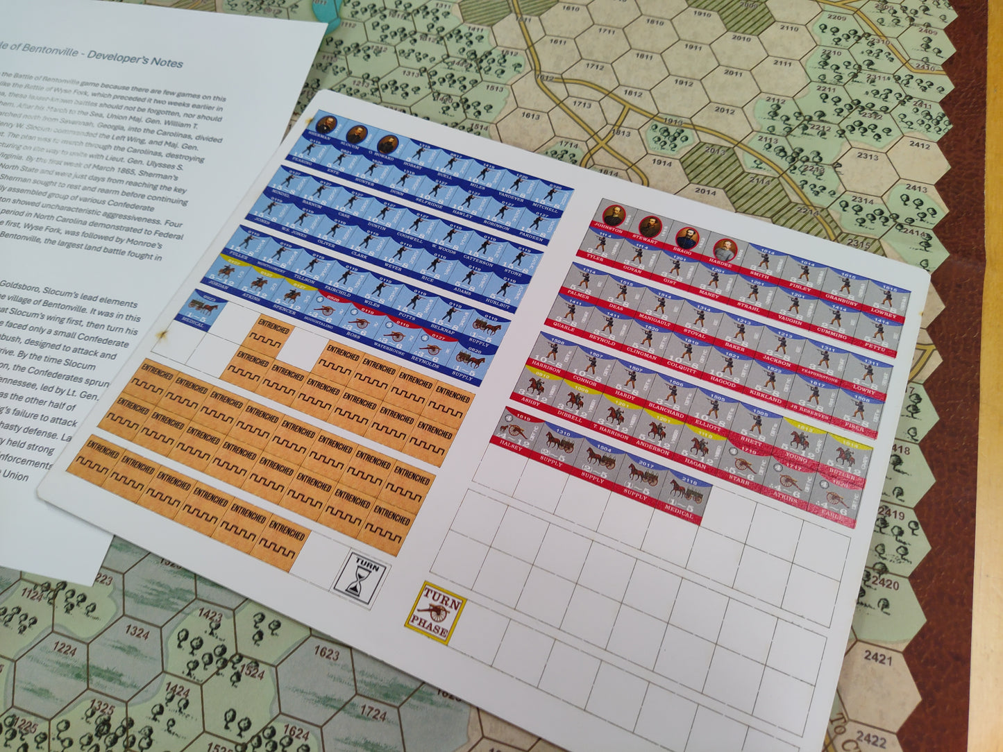 Game cards with character illustrations on a hexagonal grid map