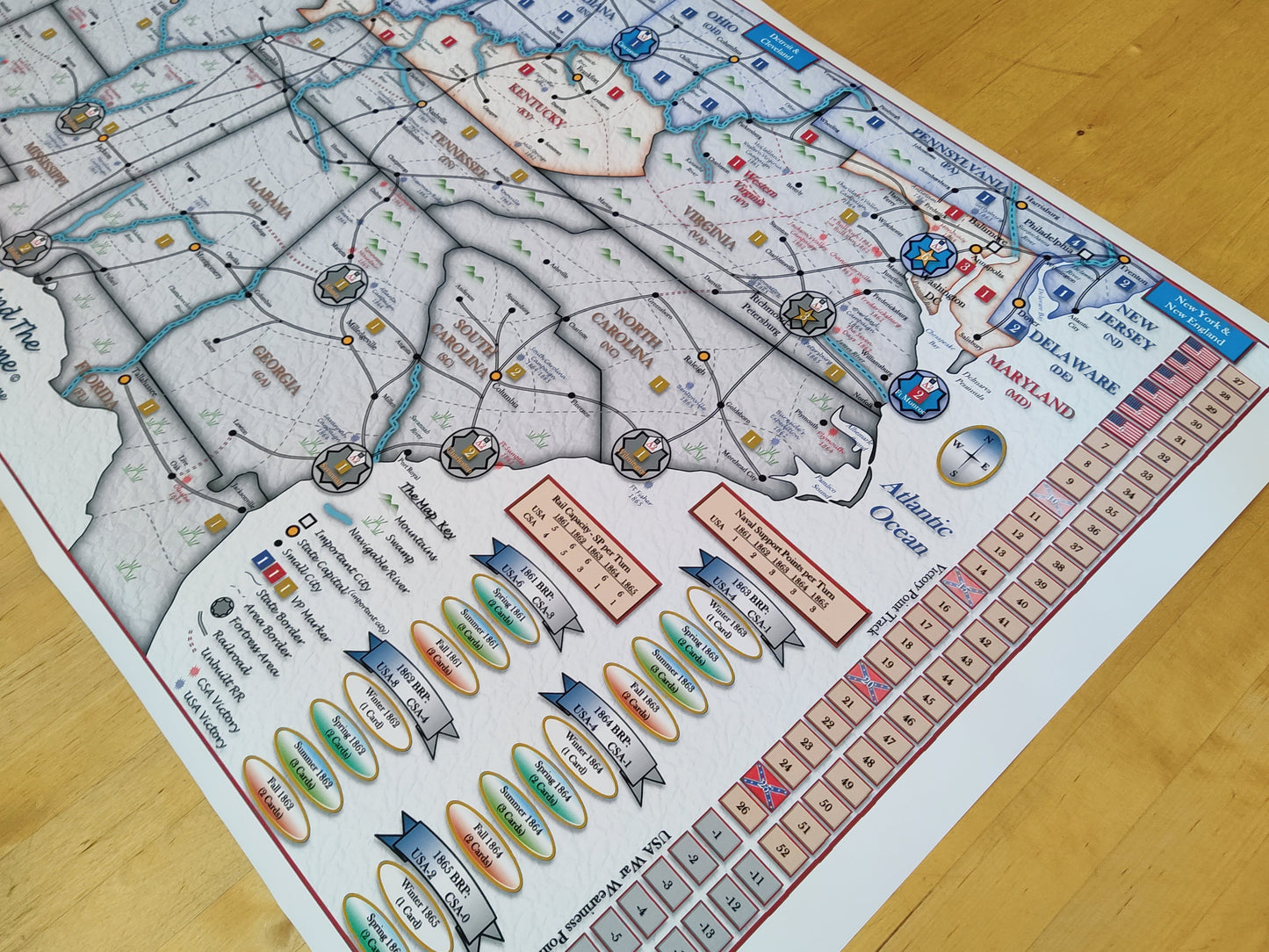 Detailed map of a region on a wooden surface