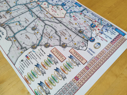 Detailed map of a region on a wooden surface